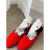 Le Bon Shoppe embroidered collection socks featuring red heart embroidery on classic red socks.
