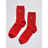 Le Bon Shoppe embroidered collection socks with red heart design, featuring classic style and vibrant red color.