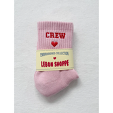 Le Bon Shoppe embroidered collection socks featuring red heart design, soft knit fabric, and casual style.