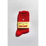 Red embroidered heart socks from Le Bon Shoppe's Embroidered Collection, featuring classic design and soft knit fabric.