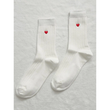 Le Bon Shoppe embroidered collection socks with red heart design, soft knit fabric, classic style, and vibrant red accents.