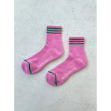 Le Bon Shoppe Girlfriend Socks in ivory and blue stripe, soft cotton crew socks with colorful pattern, casual and stylish footwear