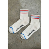 Le Bon Shoppe Girlfriend Socks in ivory with blue stripe, soft knit cotton ankle socks for casual wear