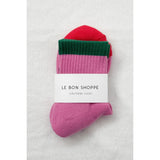 Le Bon Shoppe Girlfriend Socks in ivory with blue stripe pattern, cozy knit crew socks for casual wear.