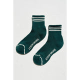 Ivory and blue striped Le Bon Shoppe Girlfriend Socks, cozy knit crew socks with stylish pattern and comfortable fit.