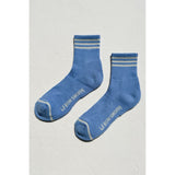Le Bon Shoppe Girlfriend Socks in ivory and blue stripe, cozy cotton crew socks with stylish pattern.