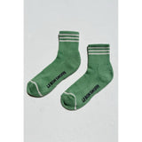 Le Bon Shoppe Girlfriend Socks in ivory with blue stripes, featuring a cozy knitted design and ribbed cuff detail.