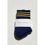 Le Bon Shoppe Girlfriend Socks in ivory with blue stripes, soft knit, comfortable crew length, stylish casual footwear.