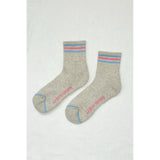 Le Bon Shoppe Girlfriend Socks in ivory with blue stripes, soft cotton knit, casual and stylish for everyday wear.