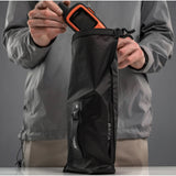 Black Matador FlatPak Dry Bag 2L shown with sealed roll-top closure, compact waterproof storage for outdoor gear.