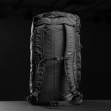 Matador SEG45 travel pack in black with multiple compartments and adjustable straps, designed for organized travel.