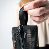 Set of black Matador mesh organizer bags for packing organization, with multiple sizes for travel and storage.