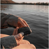 Slate blue Matador Nanodry Trek Towel spread out, lightweight and quick-drying outdoor towel designed for travel and hiking.
