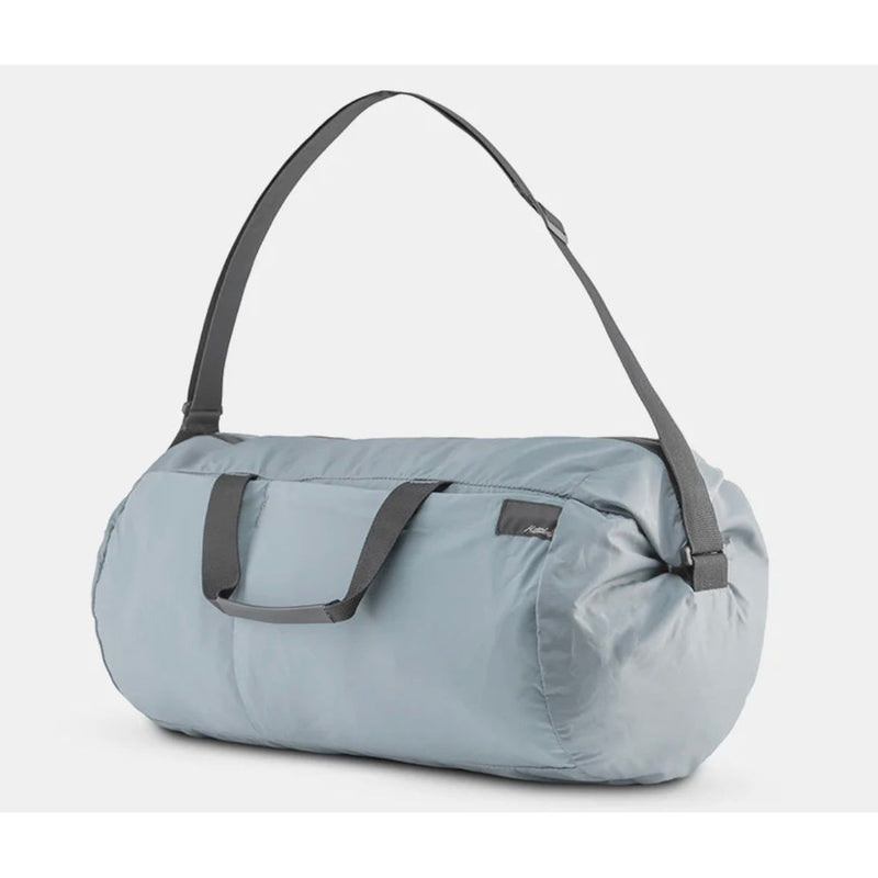 Matador Refraction packable duffle bag in black, compact and lightweight with durable material, suitable for travel and gym use.
