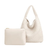 White Melie Bianco Johanna Tote Bag with structured design and top handles, showing its spacious interior and elegant style.