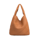 Melie Bianco Johanna Tote Bag in saddle brown leather with structured design and top handles, front pocket, and sleek finish.