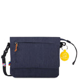 Navy Mywalit MyLite Flap Crossbody bag with adjustable strap and leather detailing, designed for stylish everyday use.