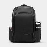 Black Nomatic Travel Pack 20L-30L with multiple compartments, adjustable straps, and sleek design for versatile travel storage.