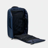 Nomatic Travel Pack 14L-21L in navy blue, showing a compact, versatile backpack with multiple compartments and adjustable straps.