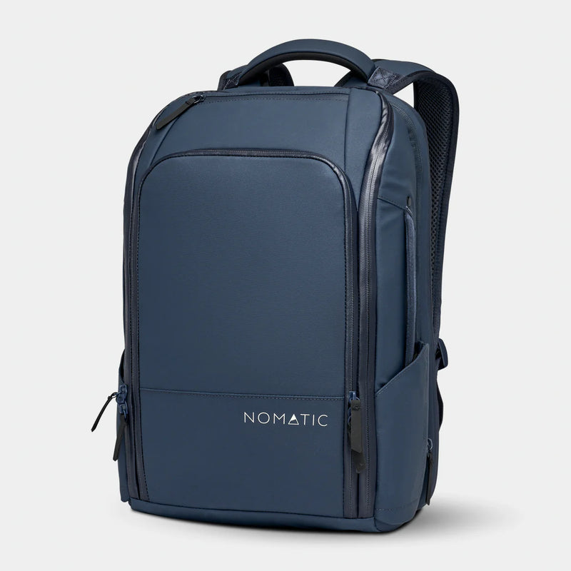 Nomatic Travel Pack 14L-21L in navy, showing the compact, versatile backpack with multiple compartments and ergonomic design.