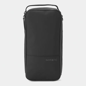 Black small Nomatic toiletry bag with zippered compartments and organizational pockets, designed for compact travel storage.