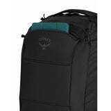 Black Osprey Ozone 2-Wheel Carry-On luggage with a sleek design, durable hard shell, and compact size for travel.