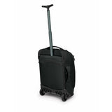 Black Osprey Ozone 2-Wheel Carry-On Luggage with durable hard shell and retractable handle, ideal for travel.