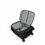Black Osprey Ozone 4-wheel carry-on luggage with durable hard shell and telescoping handle, designed for easy travel.