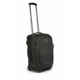 Osprey Transporter® wheeled carry-on luggage in coastal blue with sturdy handle and four wheels for easy travel.