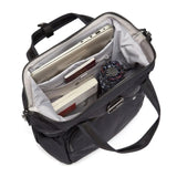 Pacsafe Citysafe CX anti-theft mini backpack in black made from Econyl, featuring secure zippers and compact design.