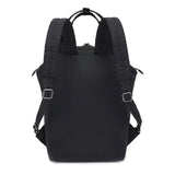 Black Pacsafe Citysafe CX anti-theft mini backpack made of Econyl material, featuring secure zippers and compact design.