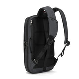 Pacsafe MetrosafeX 16-inch commuter backpack in slate color with anti-theft features and multiple compartments.