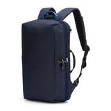 Pacsafe V Anti-Theft 16-inch commuter backpack in ocean blue with secure zippers and padded straps for travel and daily use.