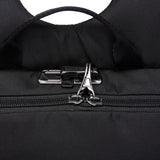 Black Pacsafe Metrosafe X 20L anti-theft backpack with secure zippers and sleek design, ideal for everyday use.