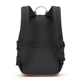 Pacsafe GO 15L anti-theft backpack in Jet Black, showing the sleek, compact design with secure zippers and padded straps.