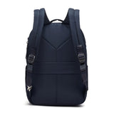 Pacsafe W 10L anti-theft backpack in black with multiple compartments and secure zippers, designed for safe everyday use.