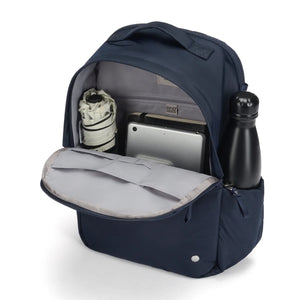 Pacsafe W 10L anti-theft backpack in black with secure zippers and padded straps, ideal for travel and daily use