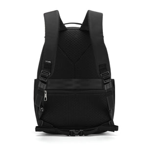 Pacsafe V 16L anti-theft all-around black backpack with secure zippers and padded straps, ideal for travel and daily use