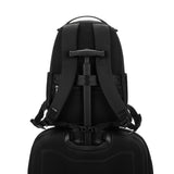 Pacsafe V 16L anti-theft all-around backpack in jet black with secure zipper pockets and padded straps for daily use.