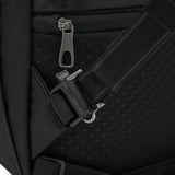Pacsafe V 16L all-around anti-theft backpack in Jet Black with multiple compartments and secure zippers, designed for everyday use.