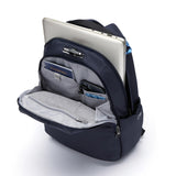 Pacsafe V 16L All-Around Backpack in ocean blue with anti-theft features, adjustable straps, and multiple compartments for daily use.