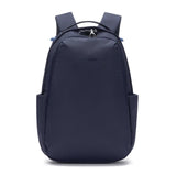 Pacsafe V 16L All-Around Backpack in ocean blue, featuring anti-theft design, padded straps, and multiple compartments.