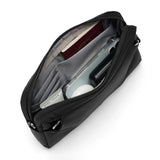 Black Pacsafe 3-in-1 Sling bag with adjustable straps and multiple compartments for versatile travel and everyday use.