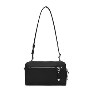 Black Pacsafe 3-in-1 Sling bag with adjustable straps and multiple compartments for versatile carrying options.