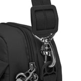 Black Pacsafe GO Anti-Theft Crossbody Bag with secure zippers and RFID blocking features, designed for everyday use.