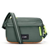 Black Pacsafe GO anti-theft crossbody bag with secure zipper closures and adjustable strap, designed for safe everyday use.