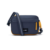 Black Pacsafe GO anti-theft crossbody bag with secure zippers and adjustable strap for everyday travel security.