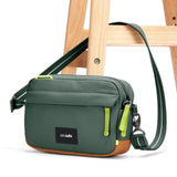 Black Pacsafe GO Anti-Theft Crossbody Bag with secure zipper and adjustable strap, designed for everyday safety and convenience.