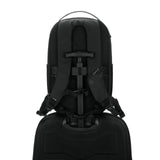 Pacsafe V 26L anti-theft tour backpack in black with multiple compartments and security features, designed for travel and everyday use.