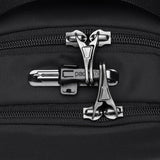 Black Pacsafe V anti-theft tour crossbody bag with secure zipper and adjustable strap, designed for safe daily use.